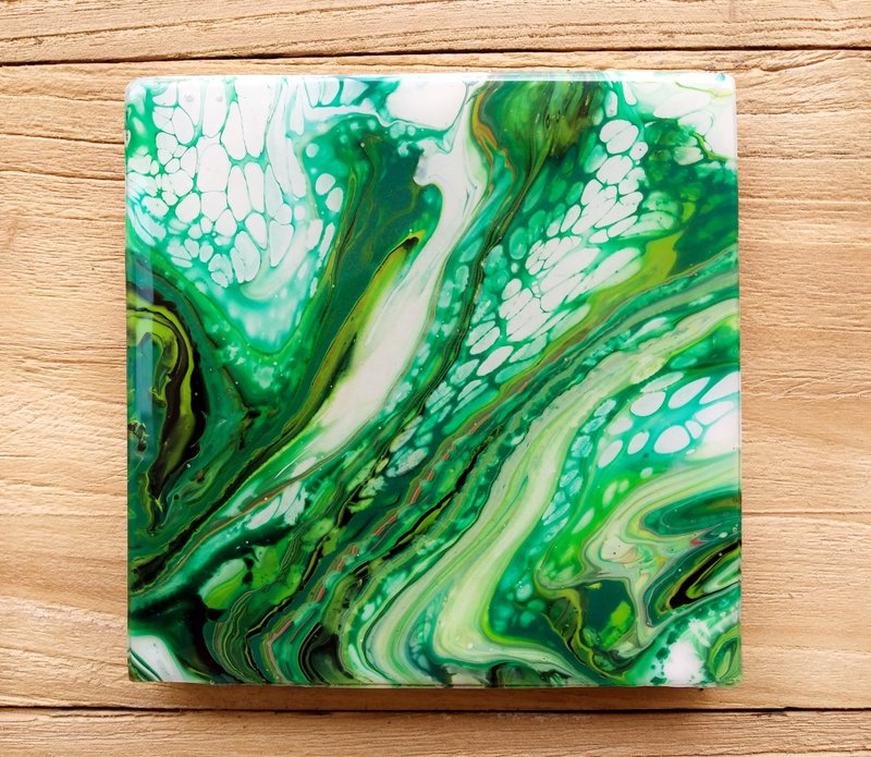 【流體畫】Acrylic Pour | 翡翠綠抽象藝術 | 書房臥室袖珍挂畫 - 海報/掛畫/掛布 - 棉．麻 
