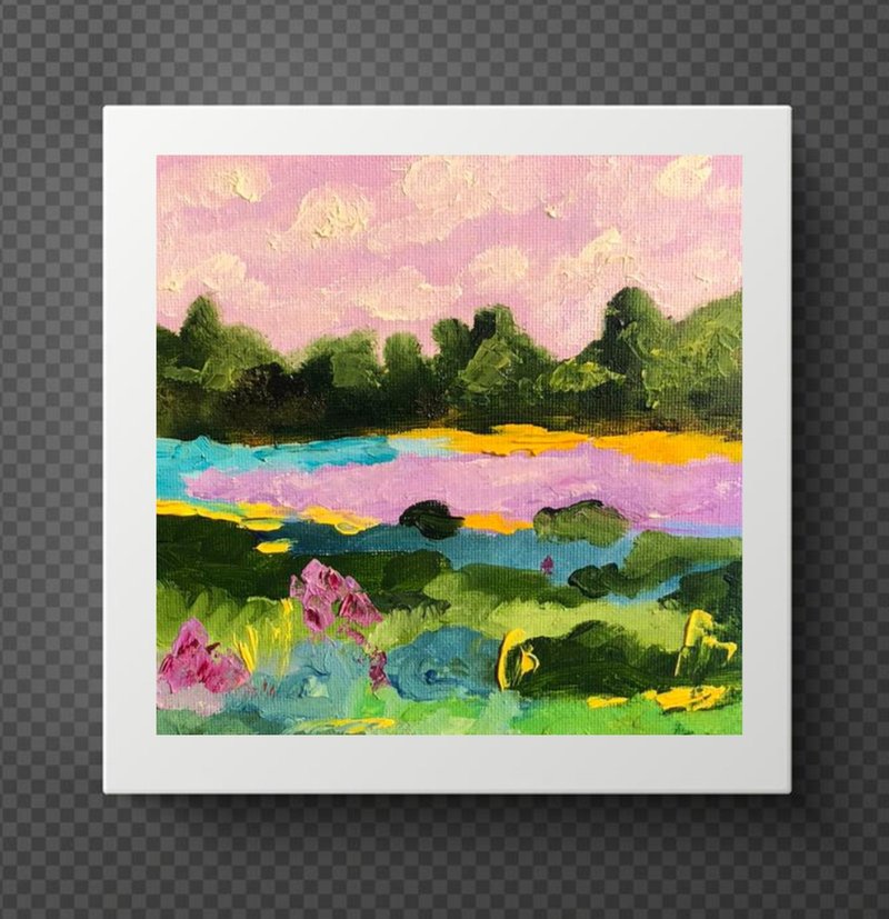 Abstract Landscape Original Oil Painting Impasto Art Miniature 6x6 inches - Wall Décor - Other Materials Multicolor