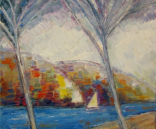 油彩画 風景画 海 ヨット 【公式通販】