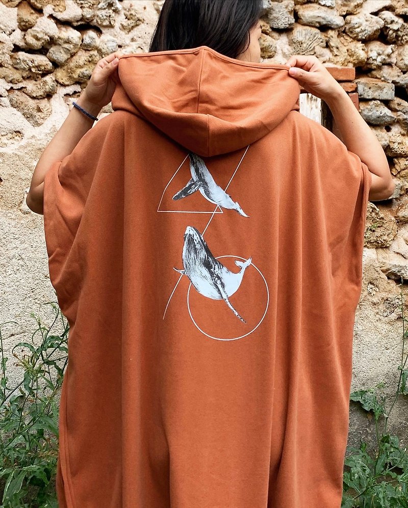 / Limited / Y ART x Being Humpback whale Poncho - Coral Orange - Unisex Hoodies & T-Shirts - Other Man-Made Fibers Orange