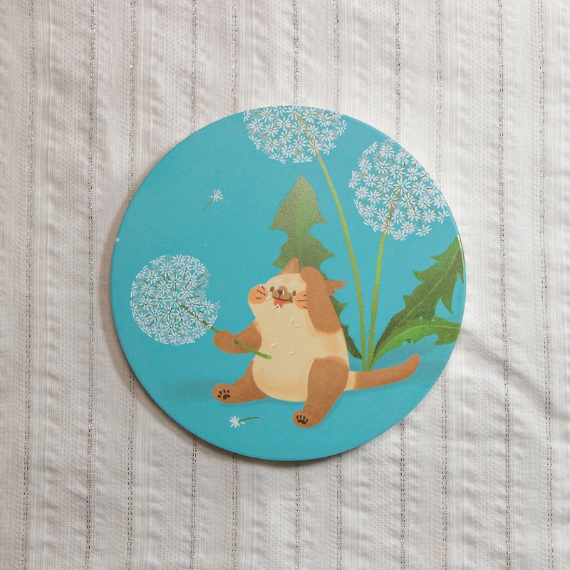 Cat cat ceramic absorbent coaster-it turns out this is not marshmallow - Coasters - Pottery Multicolor