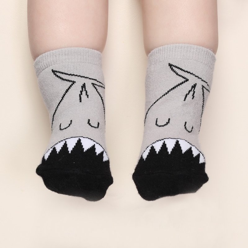 Happy Prince Korea-made childlike teeth animal baby socks - ถุงเท้าเด็ก - ผ้าฝ้าย/ผ้าลินิน สีเทา