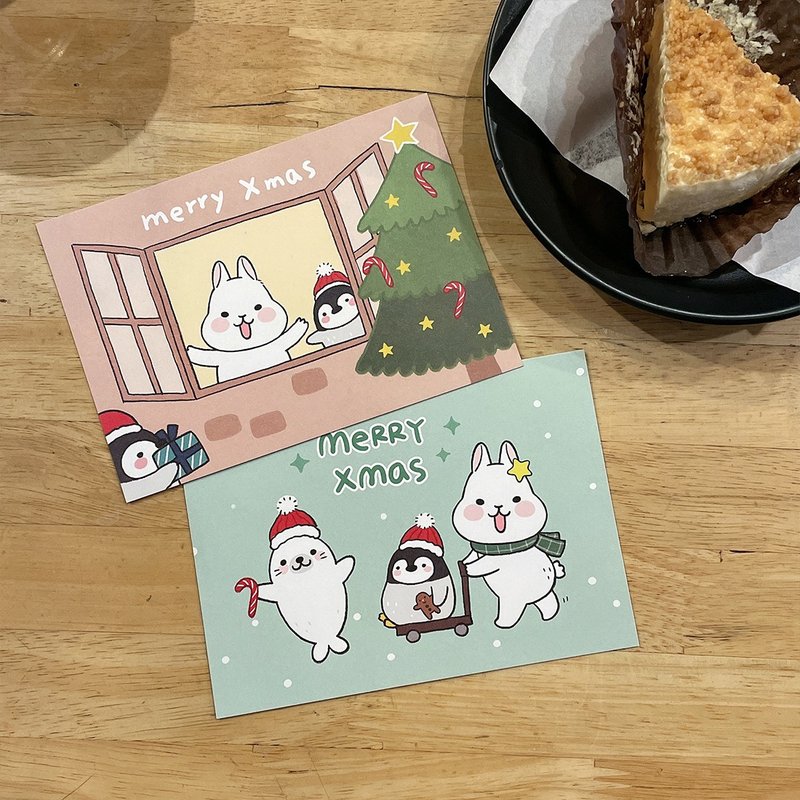 Grapefruit rabbit Christmas card postcard / 2 in a set (B) - การ์ด/โปสการ์ด - กระดาษ 