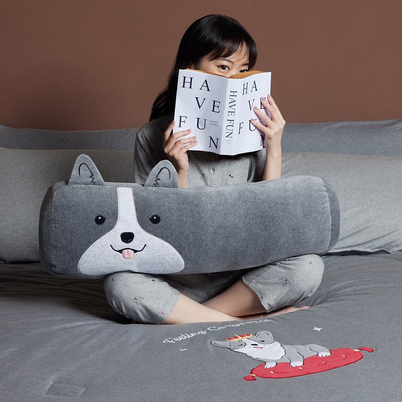 Corgi cylinder long pillow-rock gray - หมอน - ผ้าฝ้าย/ผ้าลินิน สีเทา