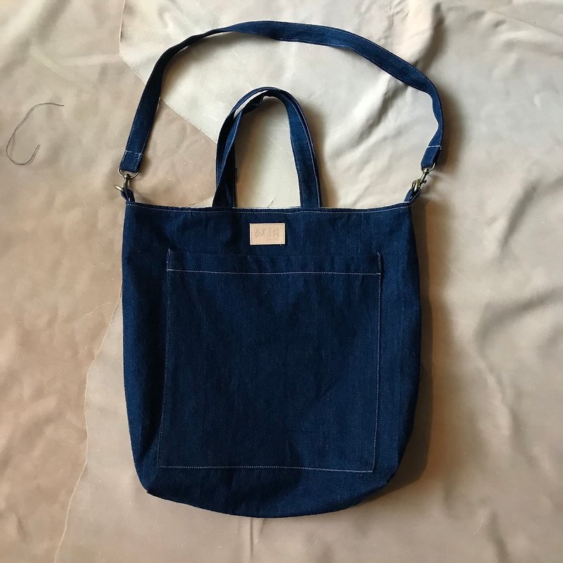 Tannin Shopping Bag | XL|a4 Pocket | Double Sided Use - Messenger Bags & Sling Bags - Cotton & Hemp Blue