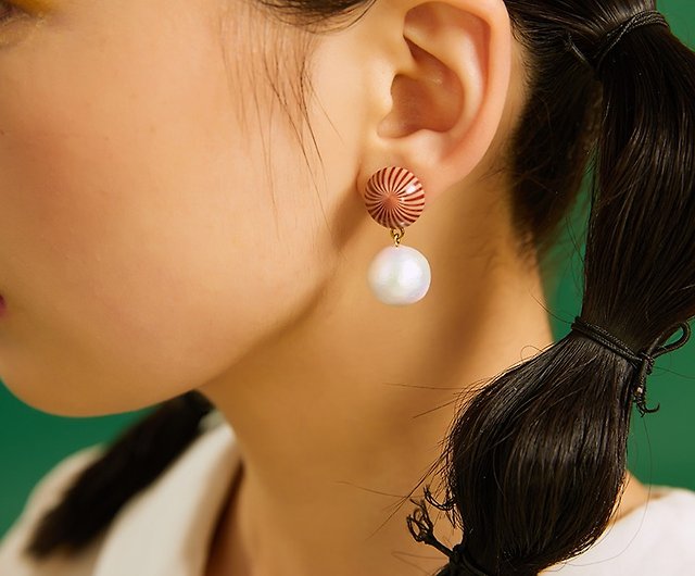 サーカスオリジナルINSニッチデザイン手作り日本の女の子コットンパールストライプピアス ショップ Bubble Dot 耳朵冒泡 ピアス・イヤリング  Pinkoi