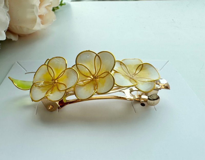 Frangipani with leaves Spring Clip - Hair Accessories - Resin Yellow