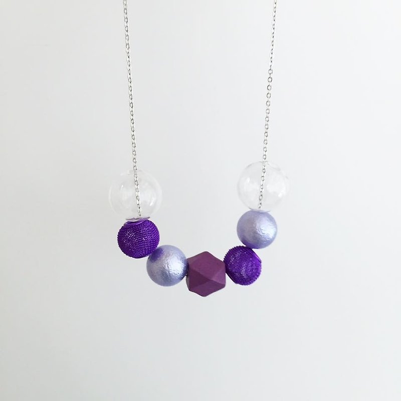 Laperle << >> series psychedelic purple clubbing geometric wooden beads necklace glass beads necklace Purple Violet Color Glass Ball Necklace Geometric - สร้อยติดคอ - แก้ว สีม่วง
