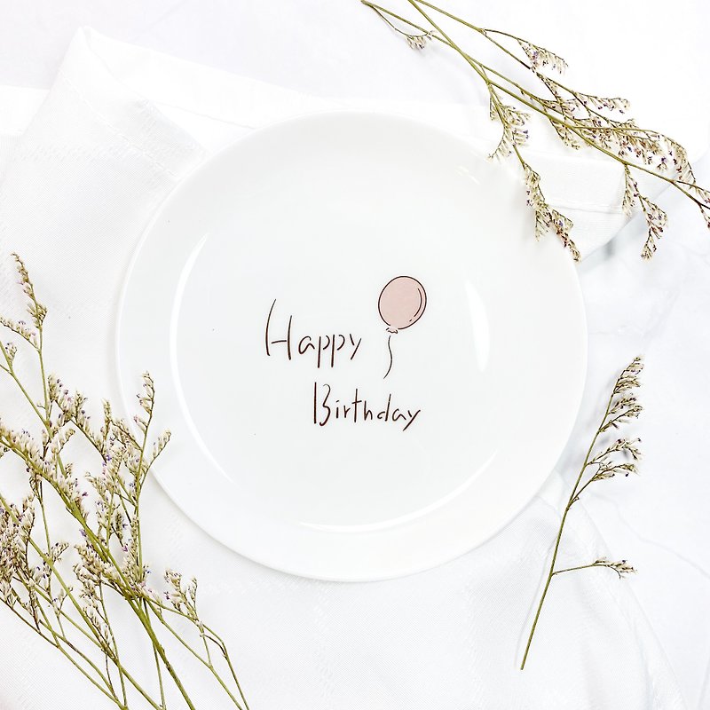 Holiday Series-Hand-painted birthday ceramic plates/plates - Plates & Trays - Porcelain White
