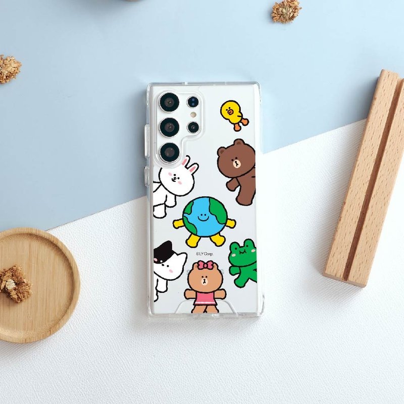 LINE FRIENDS Earth-地球俱樂部繞圈圈款防摔透明SAMSUNG手機殼 - 手機殼/手機套 - 塑膠 多色