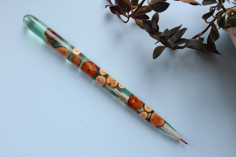 Long collection driftwood and resin pen. Handmade russian ball-point pen - Ballpoint & Gel Pens - Wood Green