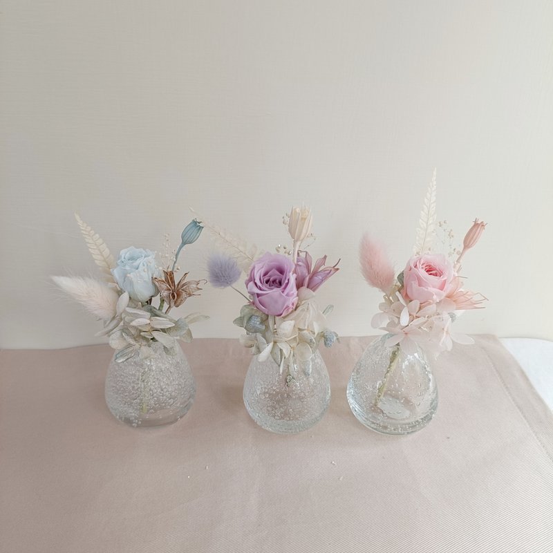 迷你花器+永生花束 結婚捧花永生花畢業情人節玫瑰生日禮物七夕情 - 乾燥花/永生花 - 植物．花 藍色