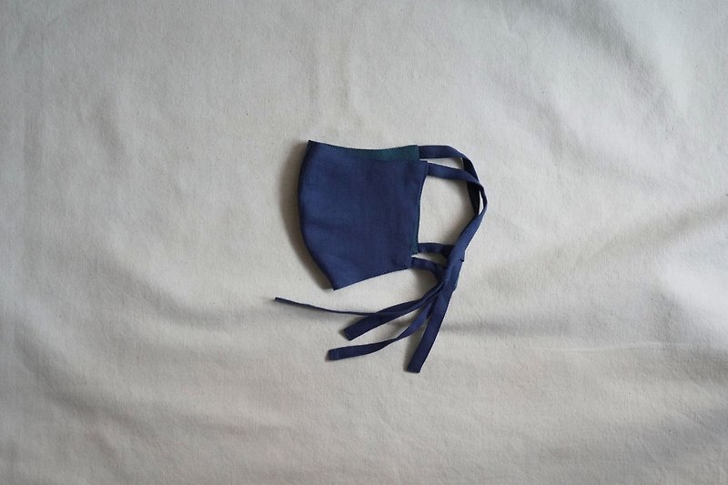 unisex mask | 雙色綁帶口罩 | 青 金 寶 藍 x 青 藍 - 口罩/口罩收納套 - 棉．麻 藍色