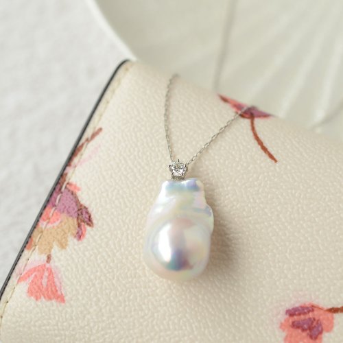 JEWELRY and PEARL FUKUDA 天然真鑽 鑽石項鍊 10分 Baroque極光珍珠 日本製造