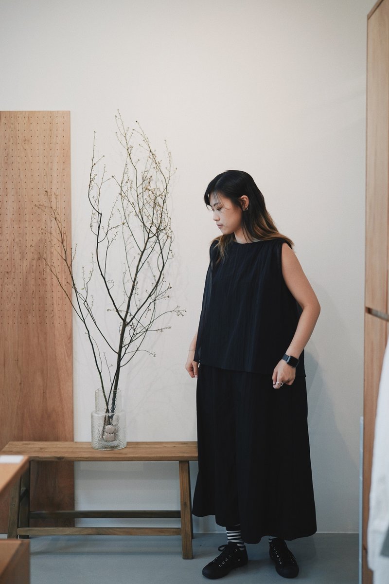 Sheer top-黑 - 背心/無袖上衣 - 棉．麻 黑色