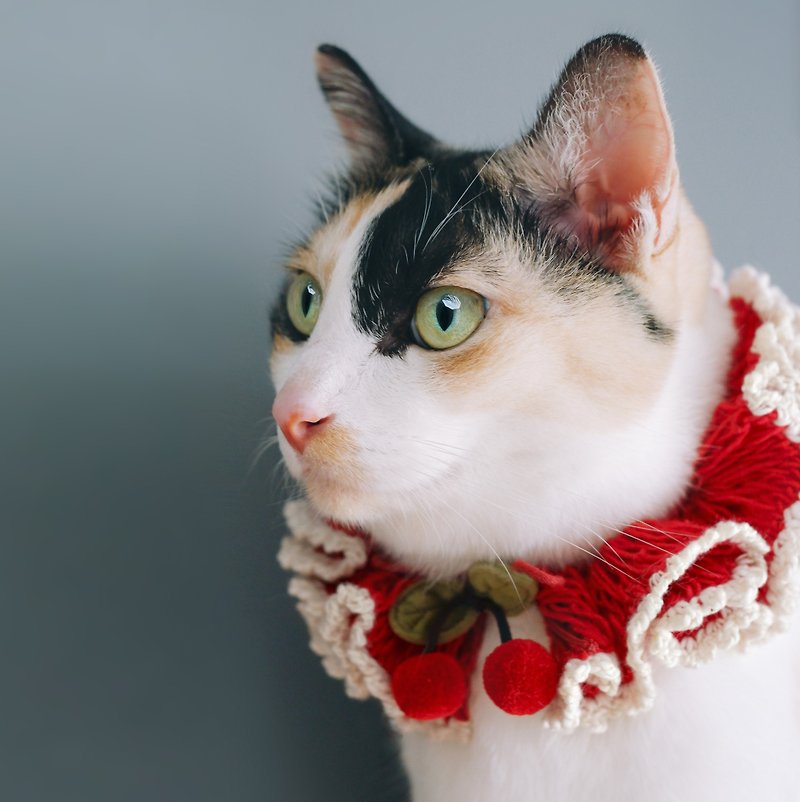 X'mas hand knitted collar - Classic style - 貓狗頸圈/牽繩 - 棉．麻 紅色