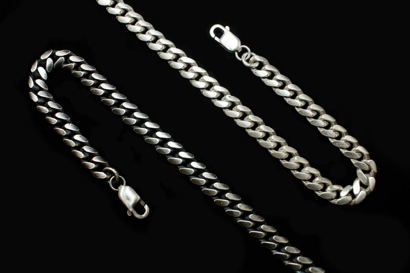 【Series of silver】Two types of Thin Cuban Chain Sterling silver bracelets - Bracelets - Sterling Silver Silver