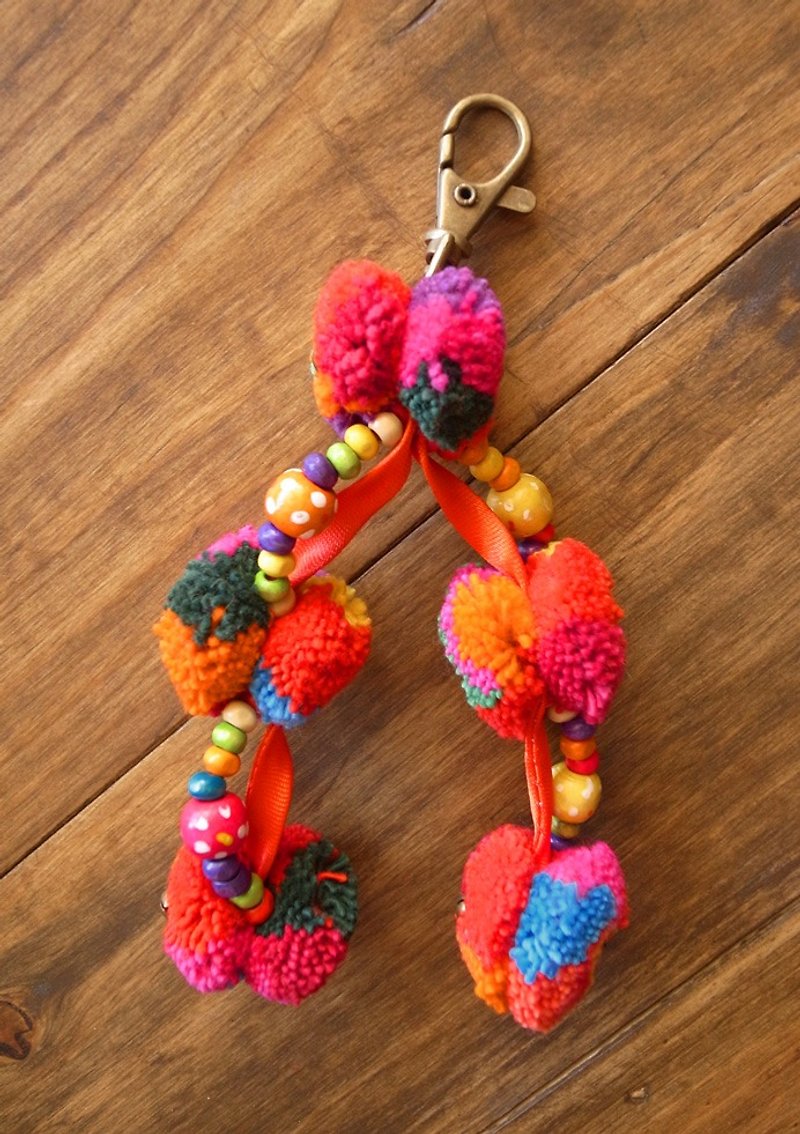 Fair Trade Key Chain Pull Pom Pom Bag Accessories Decoration Handmade - Charms - Cotton & Hemp Multicolor