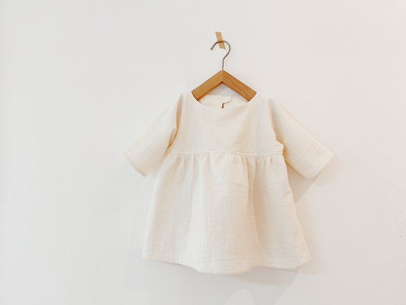 手作り子供服-ホワイトワイドコットンドレス/80-110cm - スカート - コットン・麻 ホワイト