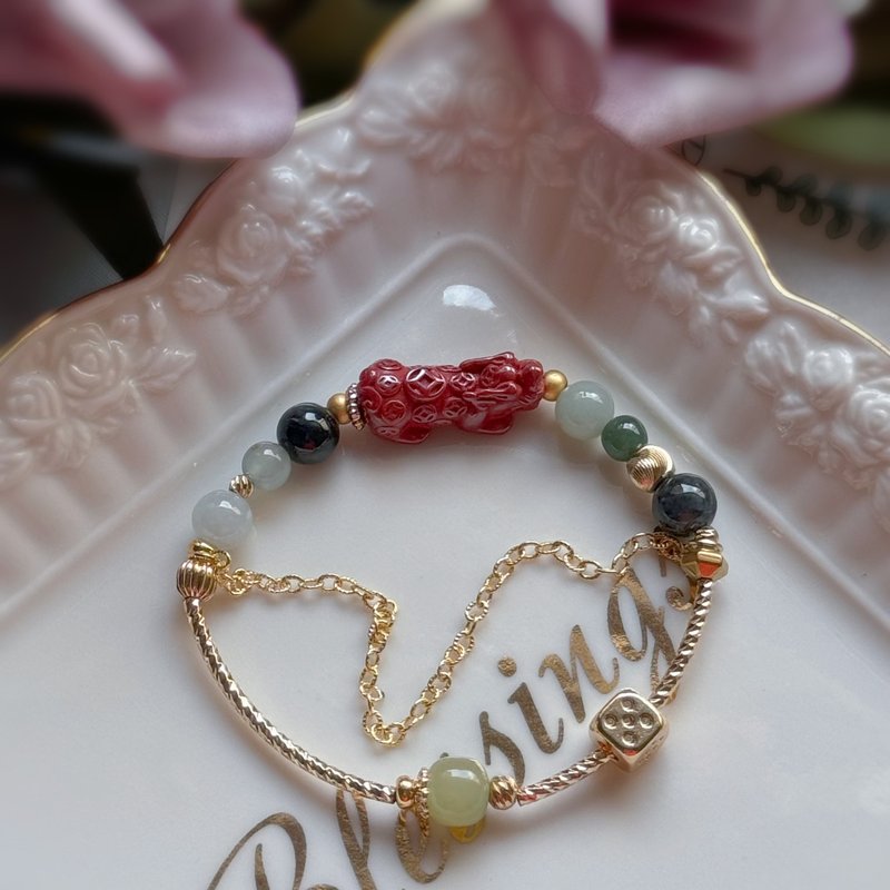 AZ-Fu Lu Fu Gui Cinnabar Big Pi Xiu Jade Bracelet - สร้อยข้อมือ - เครื่องเพชรพลอย 