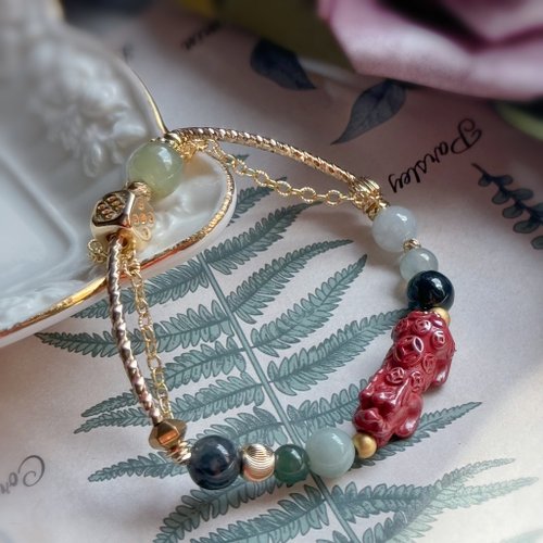 AZ-Fu Lu Fu Gui Cinnabar Big Pi Xiu Jade Bracelet - Shop AZ