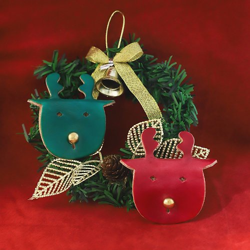 DUAL多兒創意皮件 聖誕節皮革麋鹿集線器-紅。綠 (Xmas 、聖誕禮物、交換禮物)