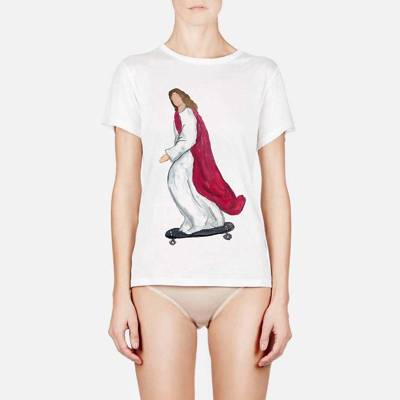Jesus skateboard clothes - เสื้อฮู้ด - ผ้าฝ้าย/ผ้าลินิน สีแดง