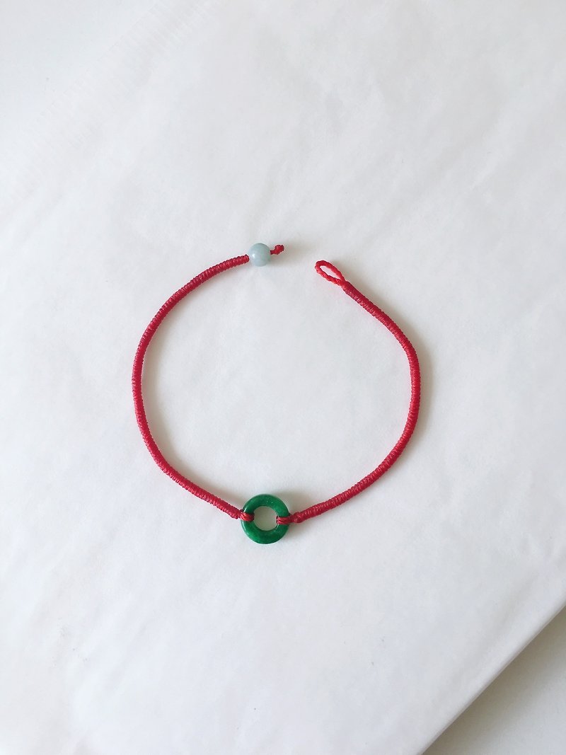 Bead buckle Tielongsheng Ping An ring Red line Ping buckle Ping An Mi Yue Very thin bracelet Lucky rope - Bracelets - Other Materials Green