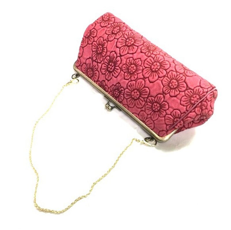 177 PK flower shoulder bag waterproof bag gloves Flower Shoulder Bag Pochette Handbag - Messenger Bags & Sling Bags - Genuine Leather Pink