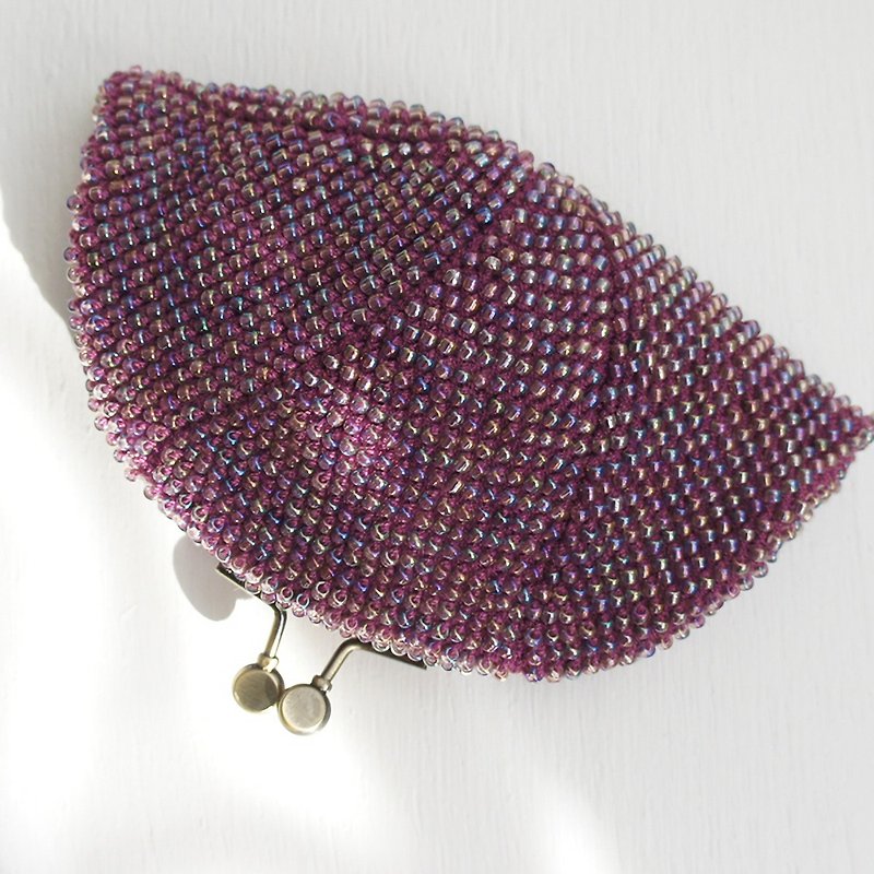Ba-ba handmade Beads crochet pouch No.1363 - กระเป๋าสตางค์ - วัสดุอื่นๆ สีม่วง