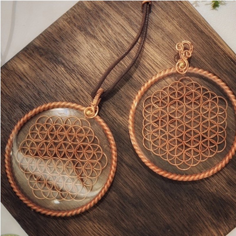 Pure copper flower of life Orgonite necklace pure copper flower of life Orgonite - Necklaces - Copper & Brass Brown