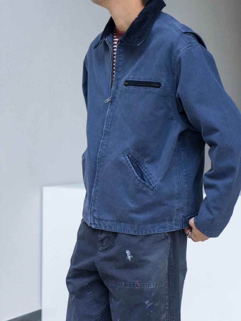 Jacket 法式工裝外套 燈芯絨翻領底特律短款復古夾克 Vintage - 男夾克/外套 - 棉．麻 藍色