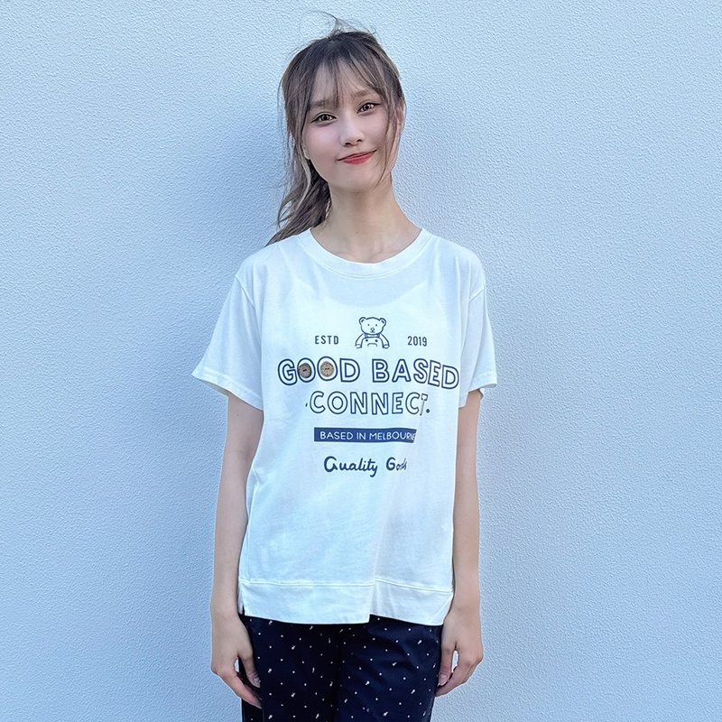 Hana Mokuba 圓領印花側邊開岔上衣 - 女上衣/長袖上衣 - 其他材質 