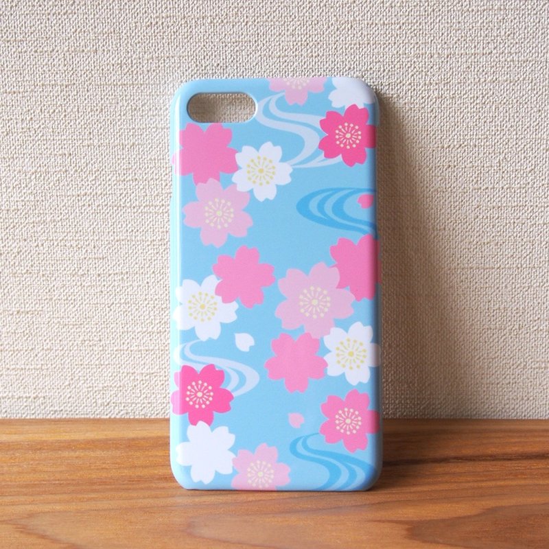 Plastic android phone case - Japanese Cherry Blossoms and Water Flow - - เคส/ซองมือถือ - กระดาษ สีน้ำเงิน