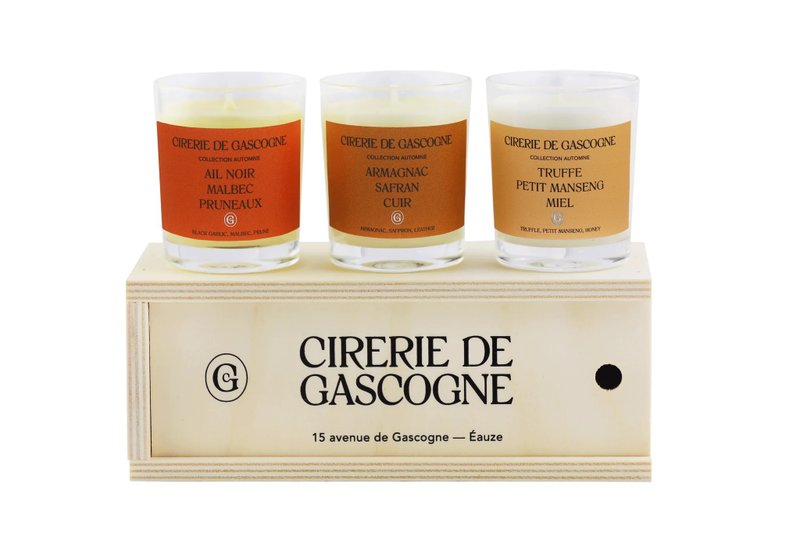 Cirerie de Gascogne Scented Candles Wooden Box 80g x3  - Autumn Collection - Candles & Candle Holders - Wood Brown