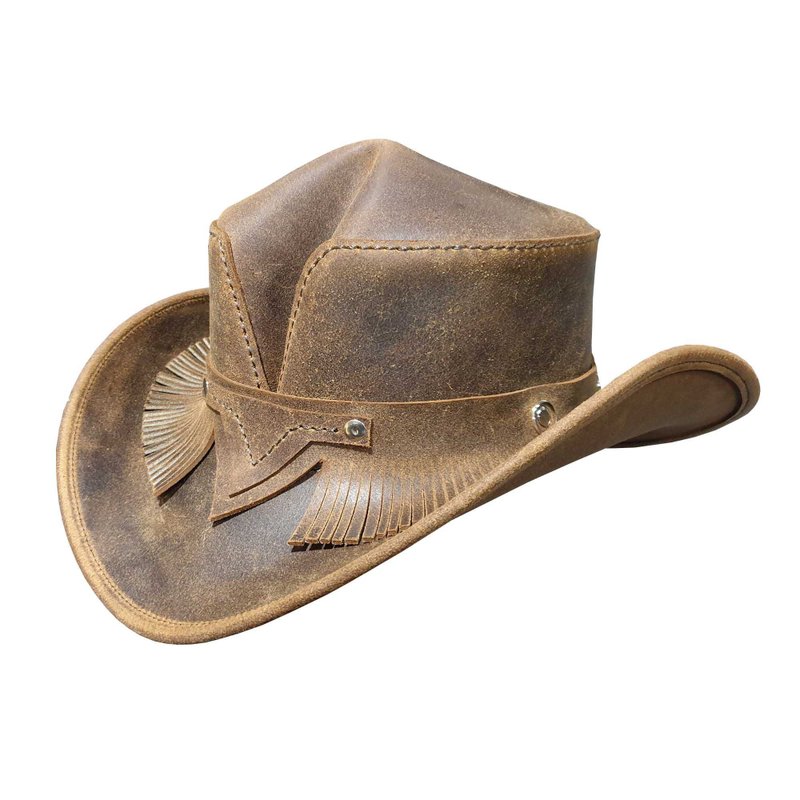 Rambler Fringed Band Leather Hat - 帽子 - 真皮 咖啡色