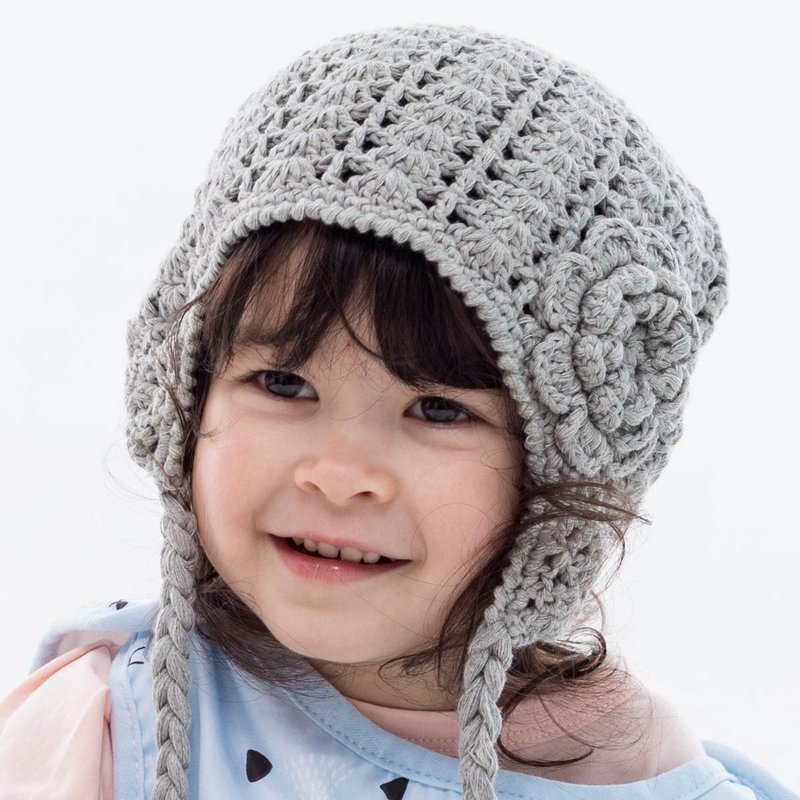 Cutie Bella手工編織帽Ear Flap-Gray Flower - 嬰兒帽子/髮帶 - 棉．麻 灰色