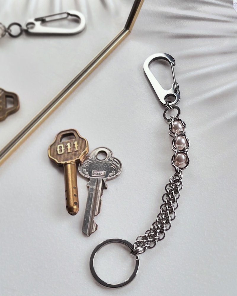 Capture Stainless Steel pearl key ring key chain (white pearl) 2 length options - Keychains - Stainless Steel White