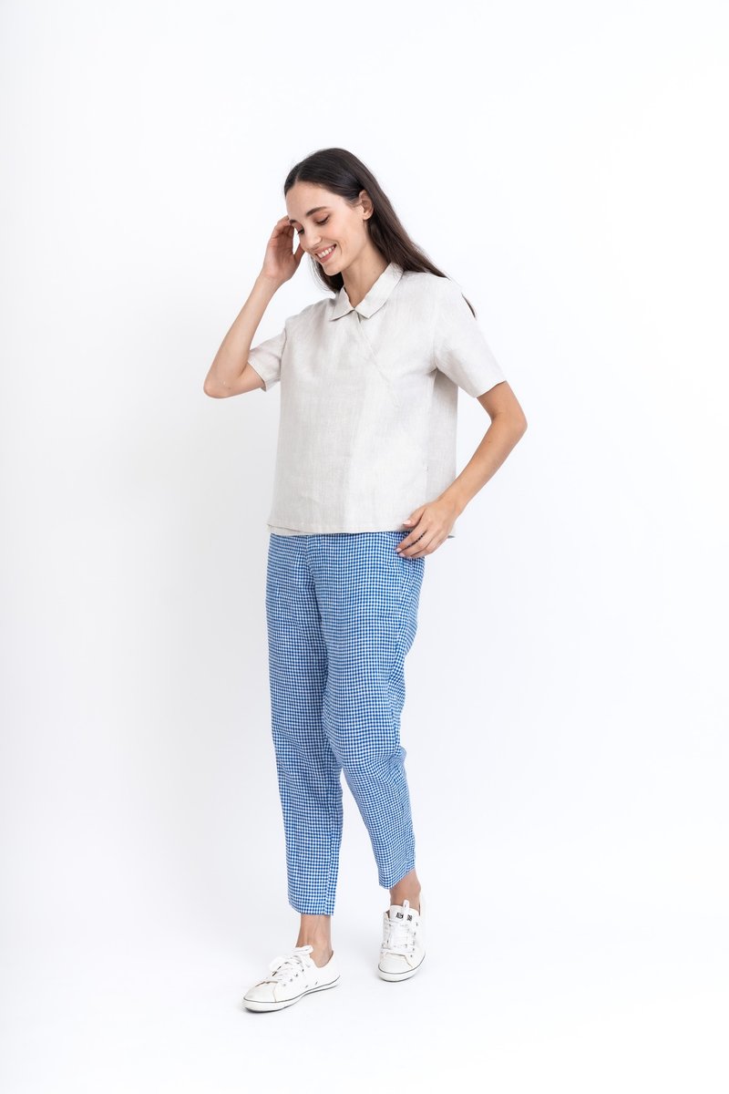 Chelsea Collar Short Sleeves Linen : Mary Blouse - Women's Tops - Cotton & Hemp Multicolor