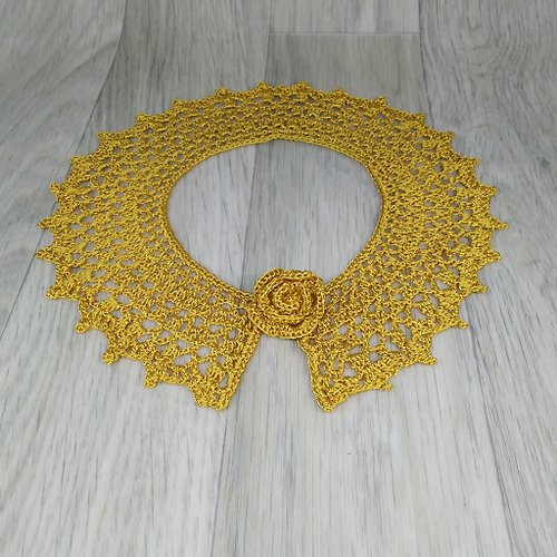 Alternative Crochet Boutique 女士鉤針花邊衣領。 金領項鍊手工編織。 彼得潘領