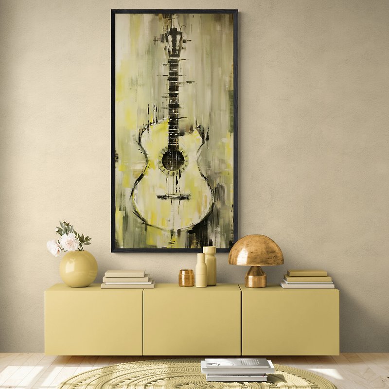 Original Canvas Guitar Art Large Abstract Wall Art Textured Art for Living Room - Wall Décor - Cotton & Hemp Yellow