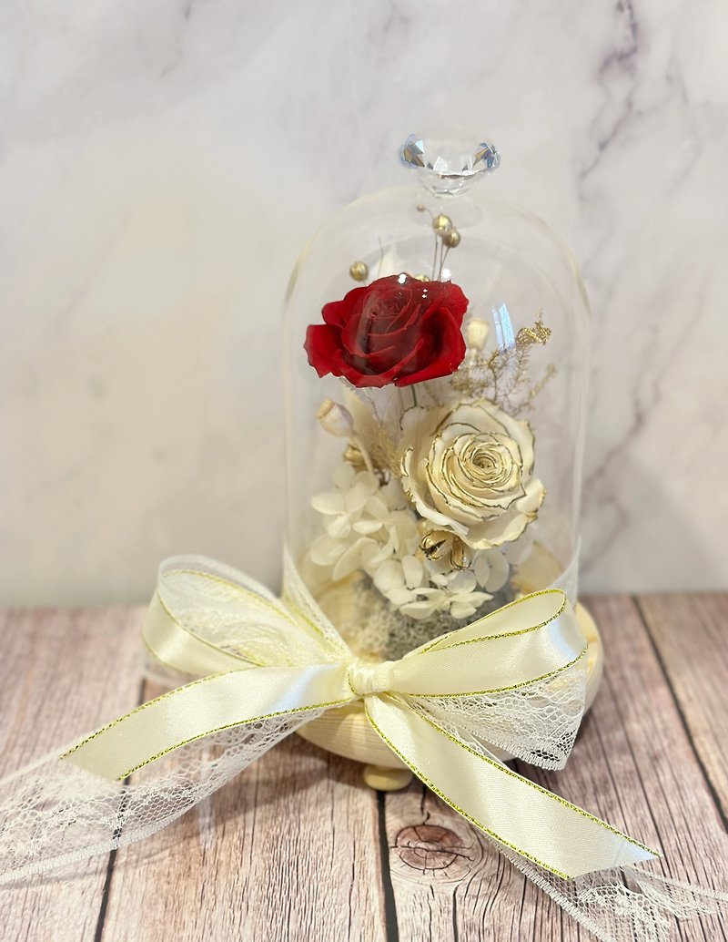 小香永生玫瑰花配熱情紅玫瑰玻璃鐘罩電池夜燈款 - 燈具/燈飾 - 植物．花 紅色