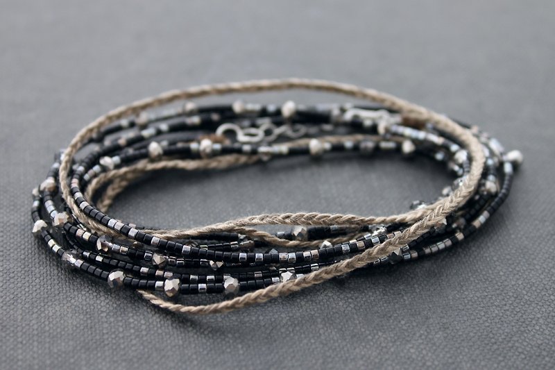 Beaded Wrap Bracelets Seed Beads Braided Chrome Midnight Taupe Necklaces - สร้อยข้อมือ - ผ้าฝ้าย/ผ้าลินิน สีเทา