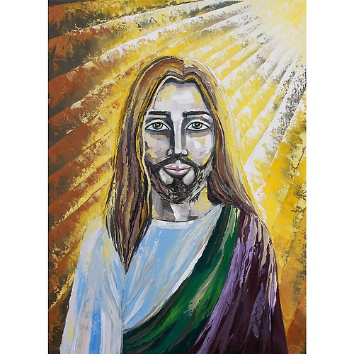ARTbyAnnaSt 耶稣绘画 天主教原创艺术 基督教艺术品 宗教挂画