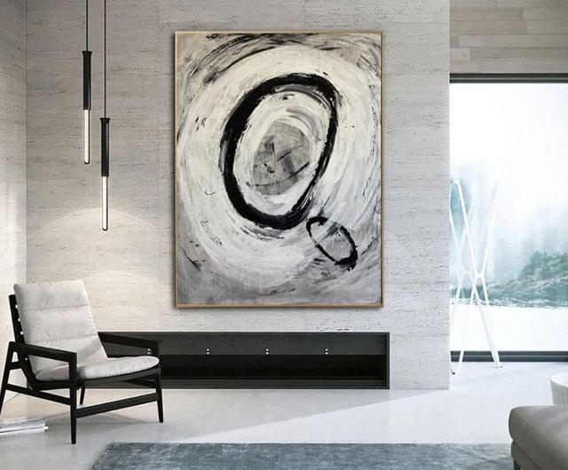 キャンバス上のオリジナルの抽象的な黒と白の絵画モダンな質感のアート