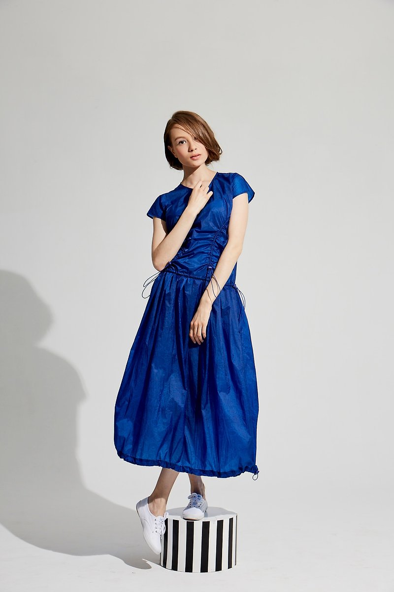 (不宜銷售)海藍鬆緊連衣裙 /(1801DS02BL-S/M) - 洋裝/連身裙 - 尼龍 