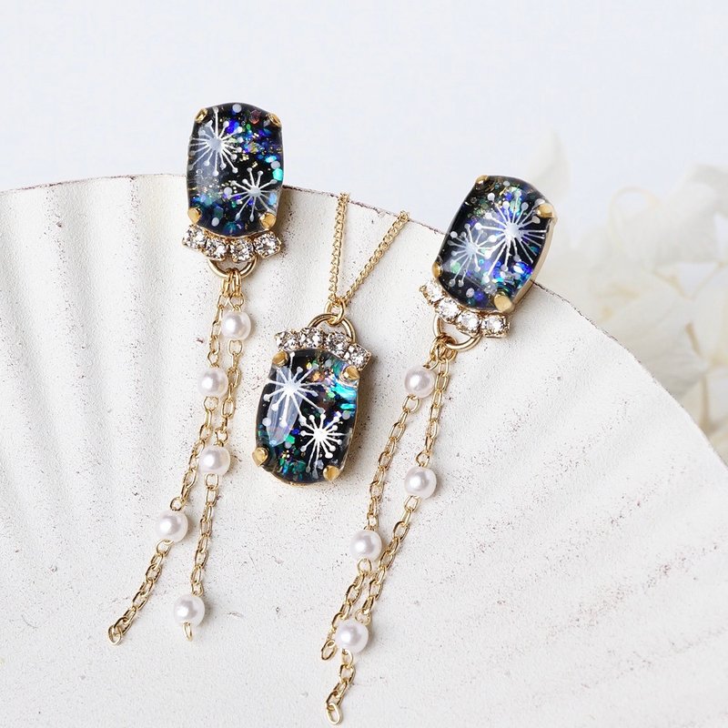 花火jewelryセット - 耳環/耳夾/耳骨夾 - 樹脂 黑色
