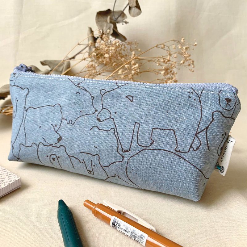 Blue Bear-Broad Bottom Pencil Case | Haibo Handmade - Pencil Cases - Cotton & Hemp Blue