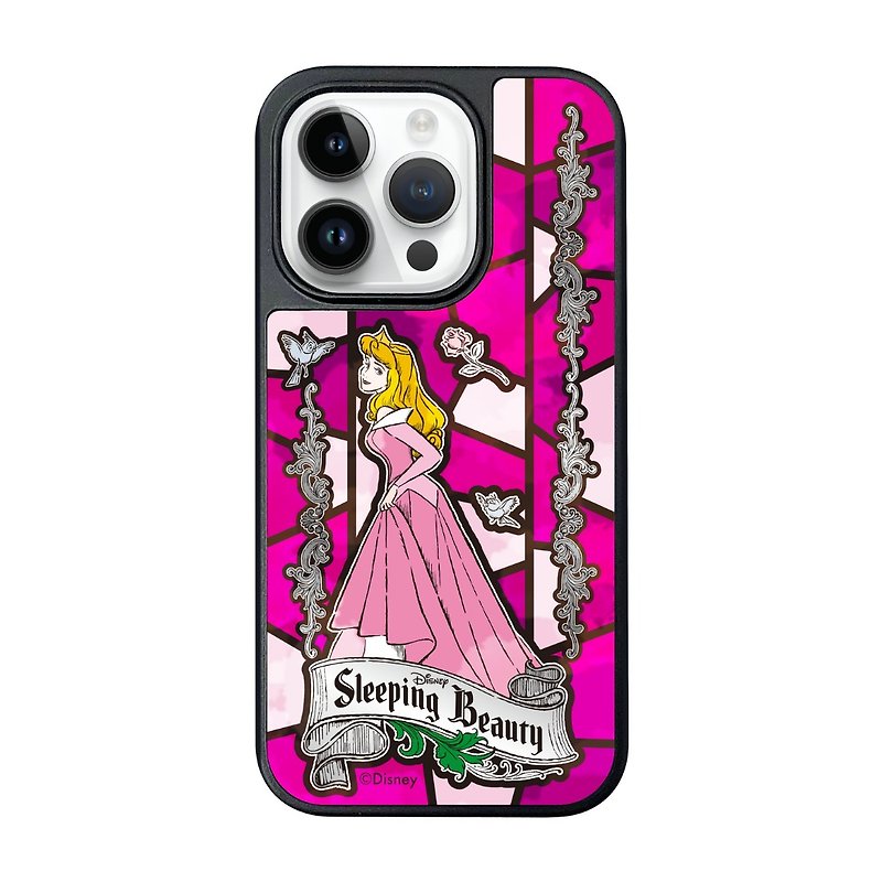 i-Smart-迪士尼彩繪玻璃手機殼-iPhone15系列-睡公主 Aurora - 手機殼/手機套 - 塑膠 粉紅色