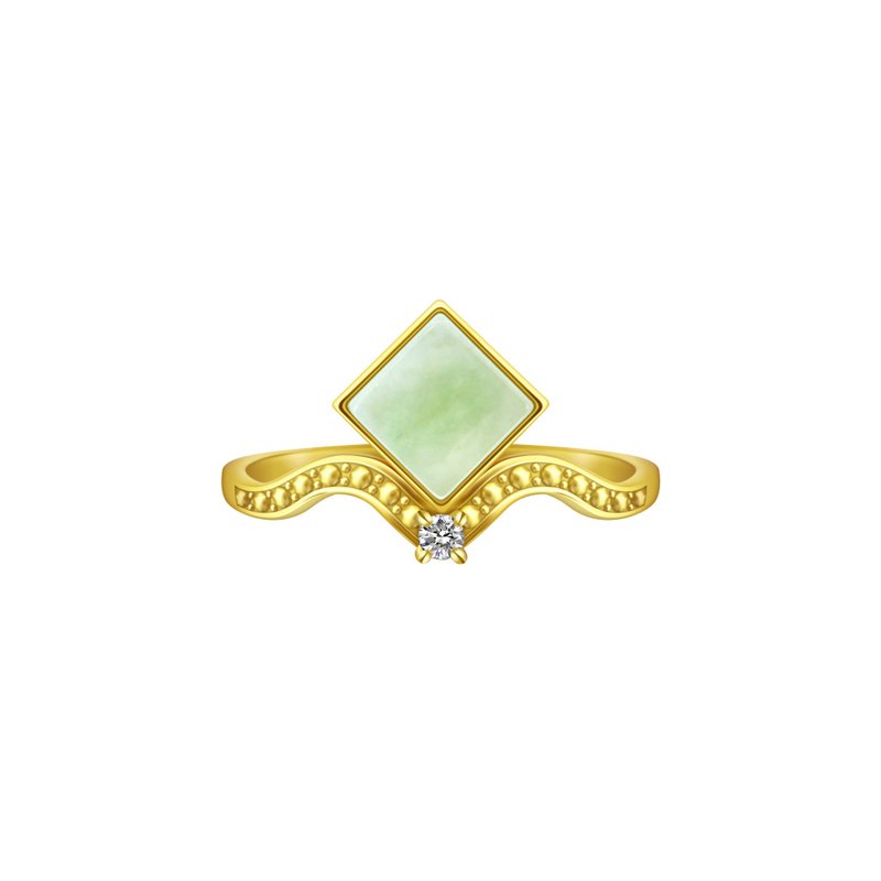 Natural Jadeite Square Future Diamond Palace Style Ring - General Rings - Jade Gold